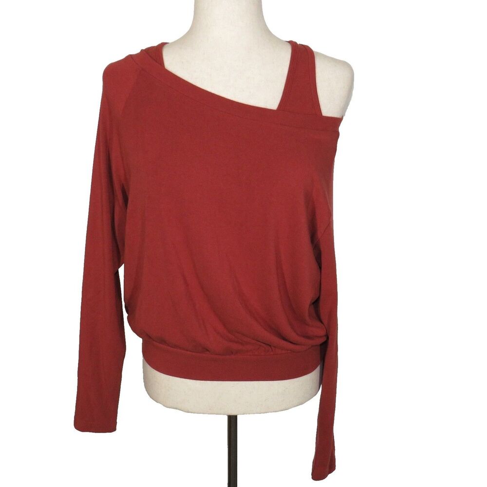 OGL Eco Mousse Heat Tech Layered Long Sleeve Off Shoulder Brami Top Rust Sz S